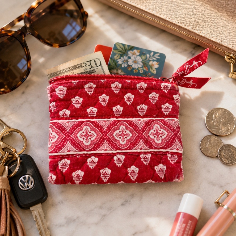 Vera Bradley Nantucket Red Coin Purse Vintage 2005 Quilted Zip Pouch Y2K